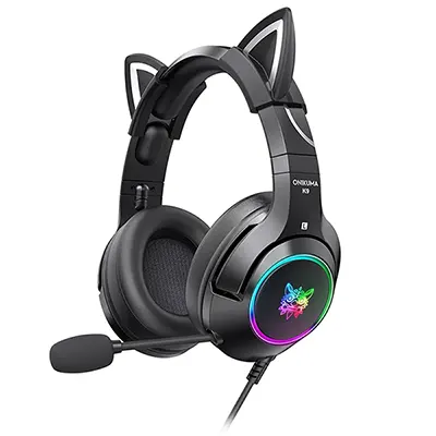 ONIKUMA K9 - Cat-ear Gaming headsets wired with omni-directional microphone noise cancelling in Ergonomic Design Stereo Surround sound RGB LED Lights