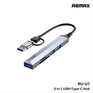 REMAX-- RU-U7 Aluminum Alloy Series 5 in 1 Type-C+USB Hub