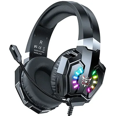 ONIKUMA X32 - Gaming headsets for PRO Gamers Wired with Noise Canceling Omni-directional Microphone 3D Stereo Surround Sound RGB Lights Gaming Headphones