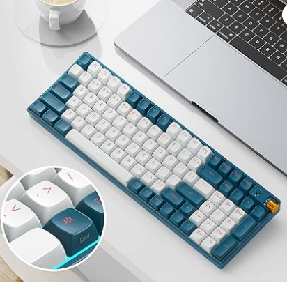 ROYALAXE R100 Wireless Mechanical Keyboard, Gateron G Pro 3.0 Yellow Switch, Hot Swappable Wired/Bluetooth/2.4G Wireless Keyboard with RGB Light for Windows & Mac, PBT Keycaps, Whale Blue