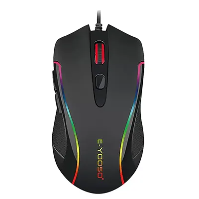 EYOOSO X7 - Wired gaming mouse for gamers customizable in Ergonomic design skin-like anti-slip material with Adjustable DPI Infrared optical tracking mouse RGB Lights One-key switching